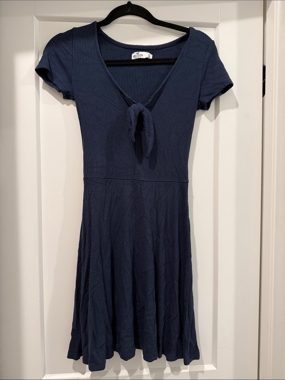 Hollister Navy Tie-Front Ribbed Mini Dress